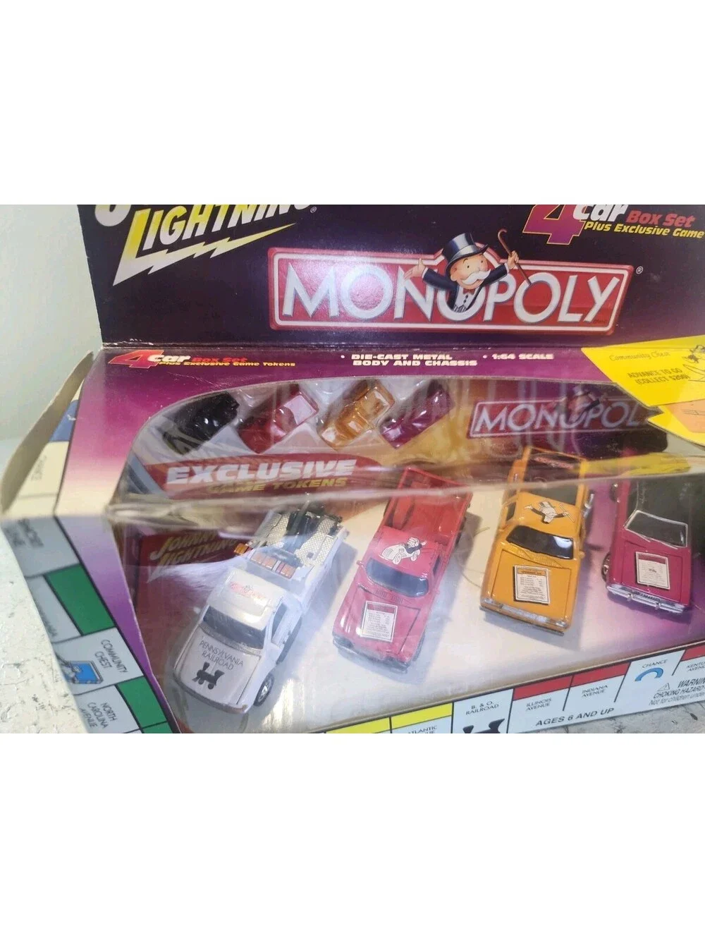 VTG 2002 Monopoly Johnny Lightning 4 Car Box Set W/ Tokens 1:64 Hasbro